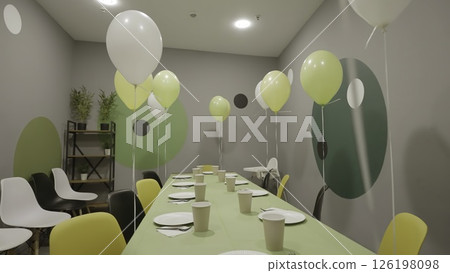 A Festive Party Setup Featuring Vibrant Balloons and Colorful, EyeCatching Decorations. Creative 126198098