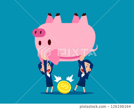 Currency. Team pour out a gold coin from the piggy bank Currency. Team pour out a gold coin from the piggy bank 126198164