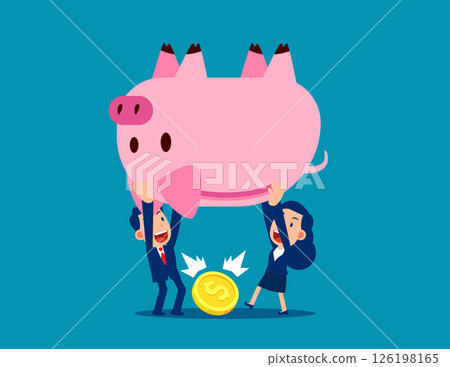 Currency. Team pour out a gold coin from the piggy bank Currency. Team pour out a gold coin from the piggy bank 126198165