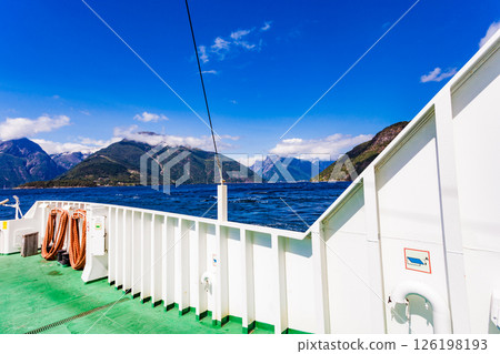 Ship ferryboat on norwegian fjord Ship ferryboat on norwegian fjord 126198193