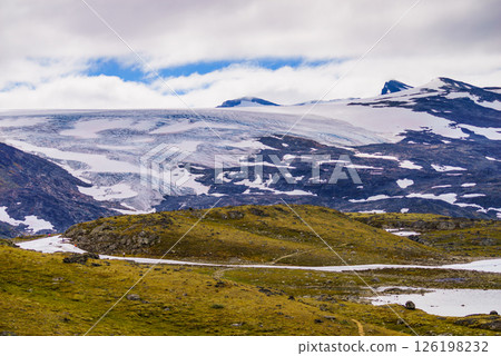 Mountains with ice glacier. Road Sognefjellet, Norway 126198232