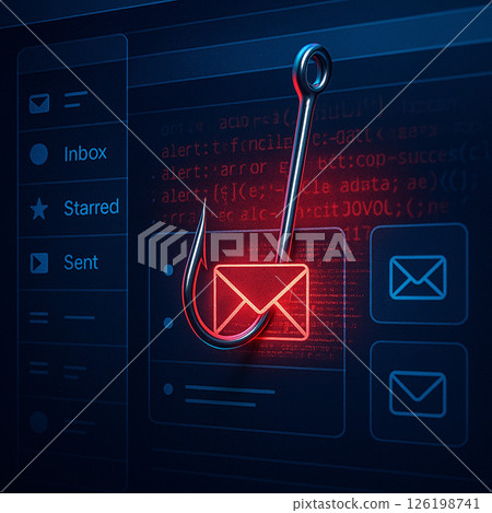 電子郵件和魚鉤的圖片象徵網路釣魚詐騙 126198741