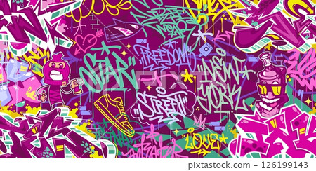 Cool Abstract Colorful Urban Street Art Graffiti Style Vector Illustration Background Template 126199143