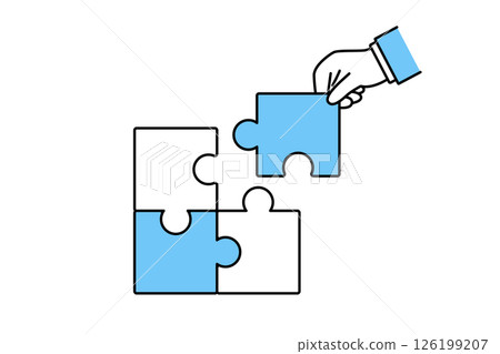 Image of support in business - businessman's hand holding the last puzzle piece 126199207