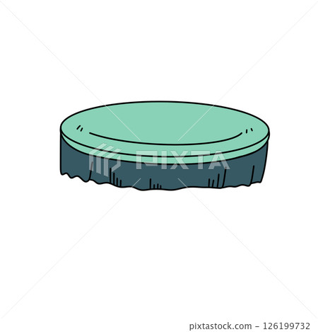 A green and blue object with a blue cloth on top A green and blue object with a blue cloth on top 126199732