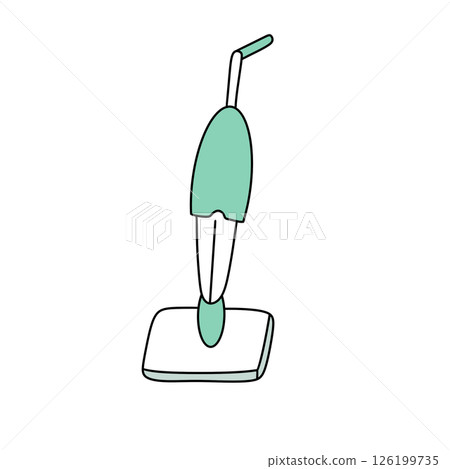 A cartoonish green vacuum cleaner with a white base A cartoonish green vacuum cleaner with a white base 126199735