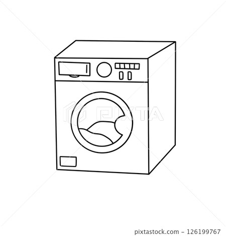 A white colored washing machine with a black knob A white colored washing machine with a black knob 126199767