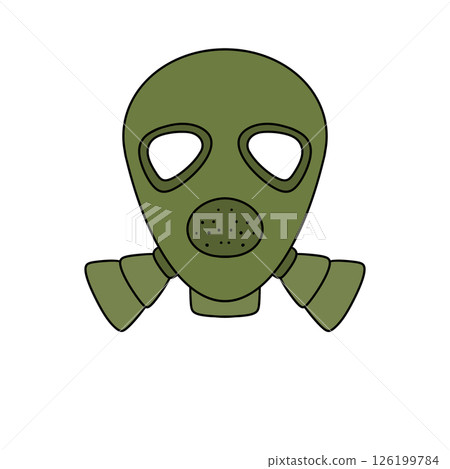 A cartoon mask with a green gas mask on it A cartoon mask with a green gas mask on it 126199784