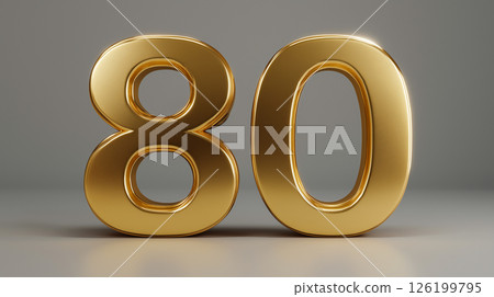 Golden metallic number 80 presented in a sleek and elegant design 126199795