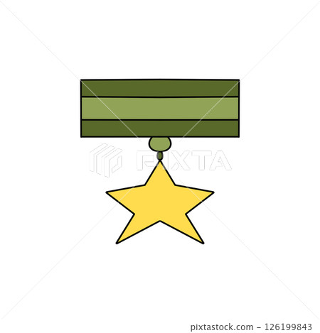 A green ribbon with a yellow star on it 126199843