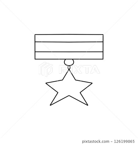 A white star with a red ribbon hanging from it 126199865