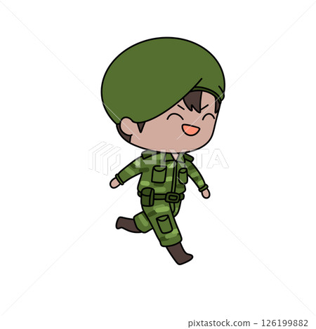 A cartoon soldier is running with a smile on his face 126199882