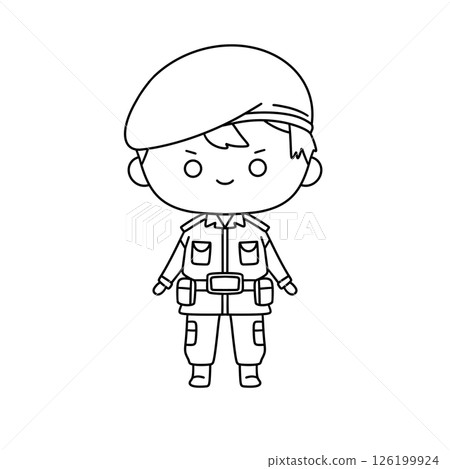 A cartoon soldier with a hat and a backpack 126199924