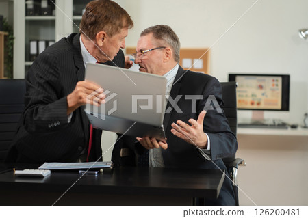 Male colleague caucasian angry and blames the team for poor work, the team failure is not satisfied with the report. Male colleague caucasian angry and blames the team for poor work, the team failure is not satisfied with the report. 126200481