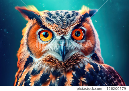 Close-up of an owl with bright orange eyes 126200579
