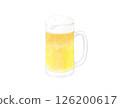 Bright yellow beer poured into a mug watercolor 126200617