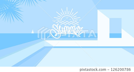 Trendy Minimalistic Abstract Terrace Sea Or Ocean Vector Landscape Illustration Background Art Trendy Minimalistic Abstract Terrace Sea Or Ocean Vector Landscape Illustration Background Art 126200786