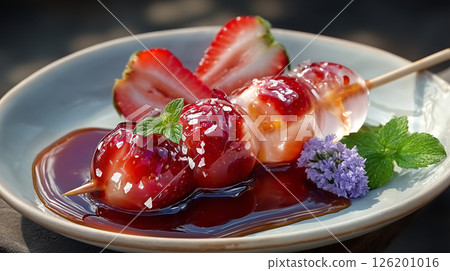 Strawberry tankhulu, fruit in syrup, popular desserts and street food in Asia. Strawberry tankhulu, fruit in syrup, popular desserts and street food in Asia. 126201016