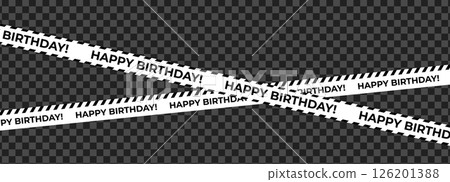 Crisp white birthday ribbons with black text and diagonal stripes in clarity, minimalism and festivity for overlays, event visuals, invitation layouts, digital birthday cards. Vector illustration Crisp white birthday ribbons with black text and diagonal stripes in clarity, minimalism and festivity for overlays, event visuals, invitation layouts, digital birthday cards. Vector illustration 126201388