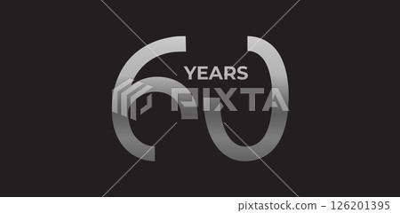 60 years milestone branding, anniversary logo in gradient metallic, evokes legacy, strength, excellence. Modern event design, brand legacy celebrations, institutional heritage. Vector illustration. 126201395