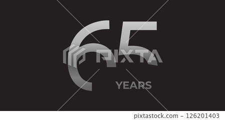 Sharp angled number 65 years in silver, strong geometric logo reflects experience, achievement. Corporate badge for 40-year milestones, commemorative branding. Vector illustration. Sharp angled number 65 years in silver, strong geometric logo reflects experience, achievement. Corporate badge for 40-year milestones, commemorative branding. Vector illustration. 126201403