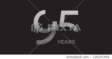 95 years milestone branding, anniversary logo in gradient metallic, evokes legacy, strength, excellence. Modern event design, brand legacy celebrations, institutional heritage. Vector illustration. 126201408