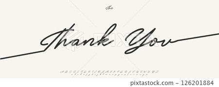 Script signature alphabet, elegant flowing letters, stylish cursive font for graceful branding, romantic headline, handwritten typography, timeless typographic design. Vector typeset. 126201884