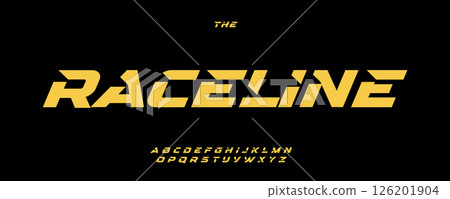 Slanted race alphabet, dynamic angular letters, bold fast font for adrenaline-fueled branding, high-speed headline, motorsport typography, aggressive typographic design. Vector typeset. Slanted race alphabet, dynamic angular letters, bold fast font for adrenaline-fueled branding, high-speed headline, motorsport typography, aggressive typographic design. Vector typeset. 126201904
