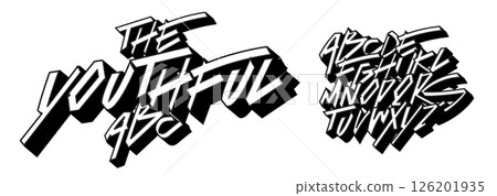 Street graffiti alphabet, edgy urban letters, rebellious youth font for bold street branding, hype headline, gritty typography, expressive typographic design. Vector typeset. 126201935