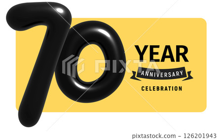 70 year anniversary celebration with bold glossy black 3D numbers on bright yellow background, festive and stylish. Business branding, event print material. Vector illustration. 70 year anniversary celebration with bold glossy black 3D numbers on bright yellow background, festive and stylish. Business branding, event print material. Vector illustration. 126201943