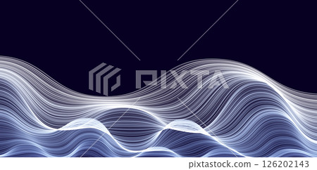 Abstract glowing wave lines, water waves with smooth motion on dark background. Elegant futuristic design for digital projects, banners, hi-tech presentations. Vector illustration 126202143