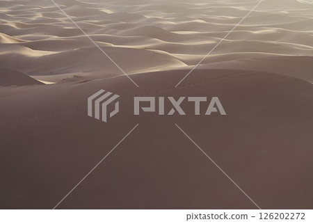 Sunrise at sand formations of Erg Chigaga dune at Sahara desert in southeastern MOROCCO 126202272