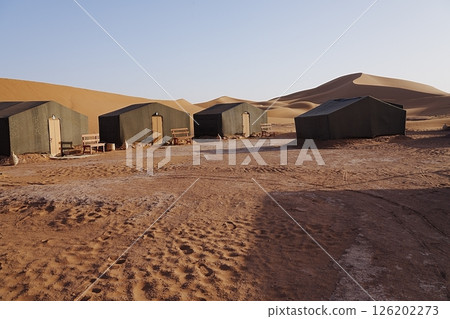 Inside tent camp near Erg Chigaga dune at Sahara desert in southeastern MOROCCO 126202273
