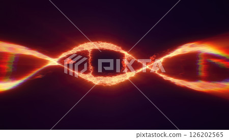Fiery DNA strand glowing in orange and red tones, symbolizing evolution, energy, and scientific discovery 126202565