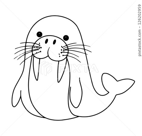 Coloring book. Cute walrus character. Vector illustration in doodle style. Coloring book. Cute walrus character. Vector illustration in doodle style. 126202959