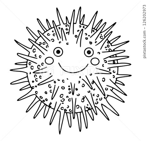 Coloring book. Cute sea urchin character. Vector illustration in doodle style. 126202973