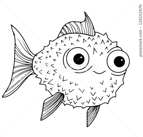 Coloring book. Cute character tropical blowfish. Vector illustration in doodle style. Coloring book. Cute character tropical blowfish. Vector illustration in doodle style. 126202976