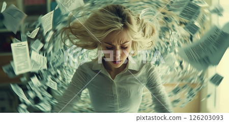 Overwhelmed by tasks and disconnected from self in chaotic whirlwind 126203093