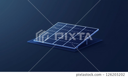 Icon design featuring a solar panel with a sun in blue tones for technological application 126203202