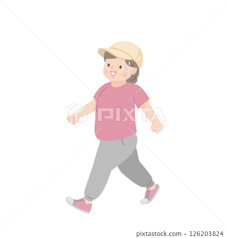 Illustration material of a fat middle-aged woman walking 126203824