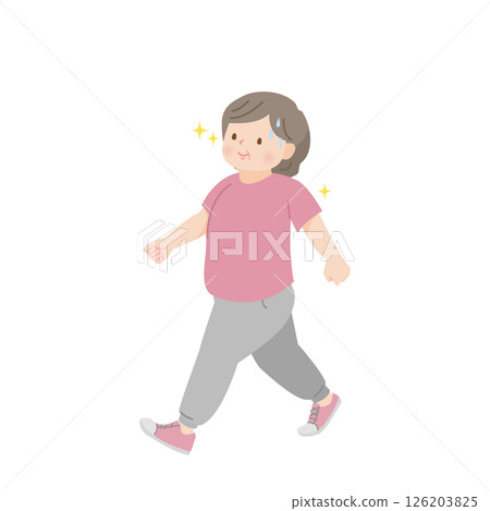 一位肥胖的中年婦女走路的插圖素材 126203825