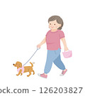 Fat middle-aged woman walking her dog 126203827