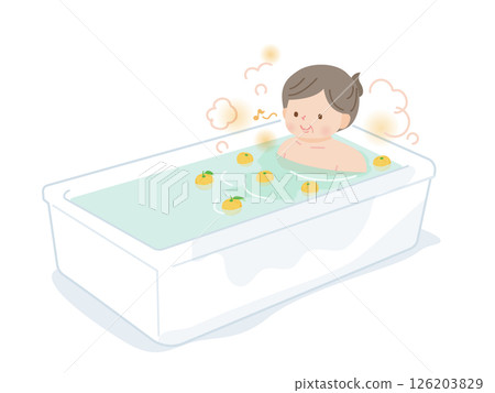 A middle-aged woman relaxing in a yuzu bath 126203829