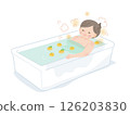 A middle-aged woman relaxing in a yuzu bath 126203830