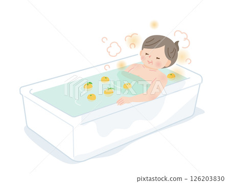 A middle-aged woman relaxing in a yuzu bath 126203830