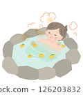 A middle-aged woman relaxing in a yuzu bath 126203832