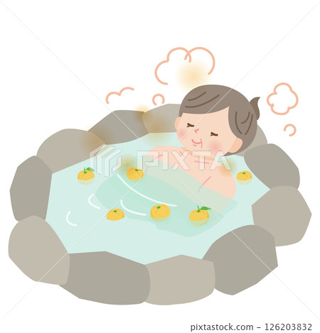 A middle-aged woman relaxing in a yuzu bath 126203832
