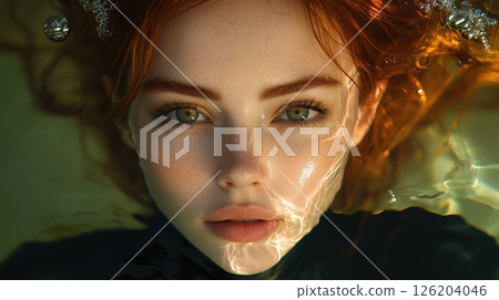 Stunning underwater shooting featuring a captivating young woman with red hair 126204046