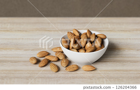 Almonds on a Wooden Table. 3D Rendering. Almonds on a Wooden Table. 3D Rendering. 126204366