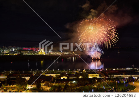 Colorful Fireworks Over Strelka - Alexander Nevsky Cathedral. 9 May Colorful Fireworks Over Strelka - Alexander Nevsky Cathedral. 9 May 126204688